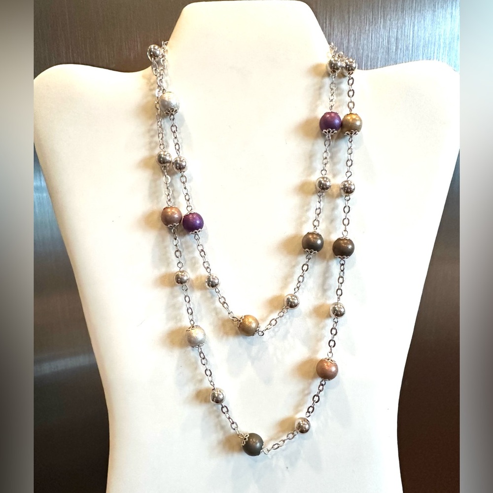 36” Beaded Sterling Silver Station Beads on a chain adjustable length